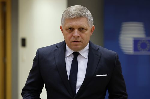 Slovakia's Prime Minister Robert Fico arrives to a round table meeting at an EU summit in Brussels, Thursday, Feb. 1, 2024.