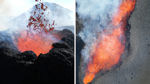 Lost Mnts managed to capture incredible footage of the eruption, including a birds-eye view of bubbling lava.