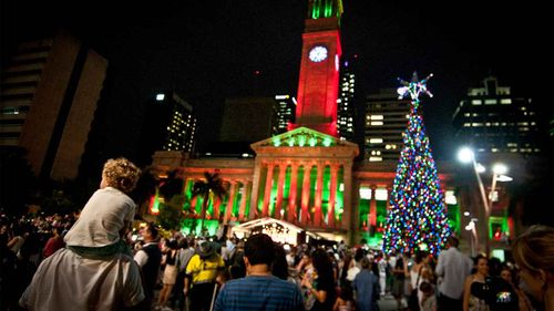 The King George Square Christmas tree is lit up in Brisbane.
