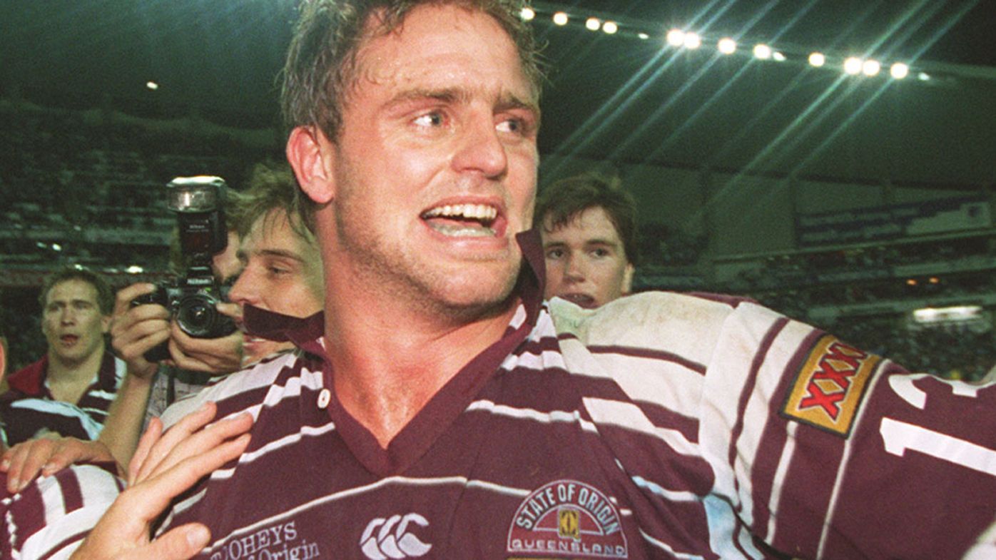 Billy Moore celebrates Queensland&#x27;s win in the opening match of the 1995 State of Origin series.