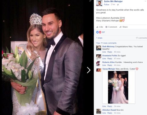 Salim Mehajir poses with his sister Mary at last night's beuty pageant in Sydney. Source: Facebook