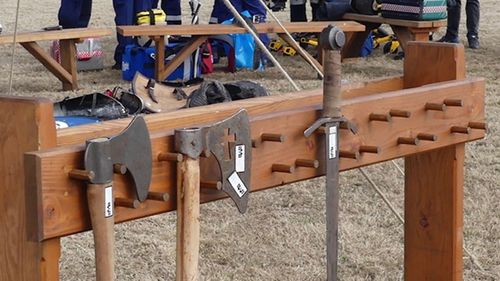 A line of weapons used at the medieval festival.