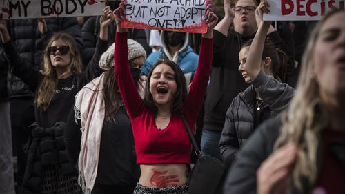 02/07/22 Thousands of furious supporters of abortion rights protested across Melbourne today.  Photograph by Chris Hopkins