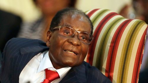 Zimbabwe's President Robert Mugabe, during his meeting with South African President Jacob Zuma, at the Presidential Guesthouse in Pretoria, South Africa. (AP)