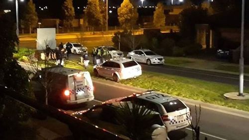A large-scale police response unit was called to the scene. Roads were blocked and residents told to stay indoors. Picture: 9NEWS
