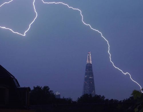 Lightning over The Shard in central London on Saturday. (PA). 