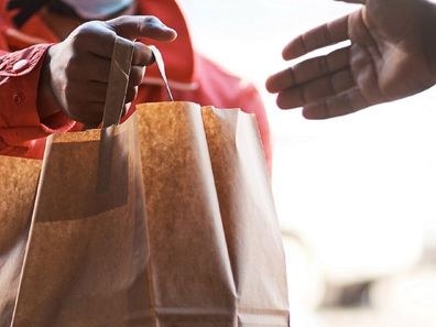 Man receiving food delivery