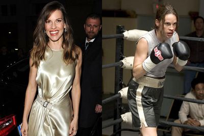 Hilary Swank had just 90 days to turn her body into a lean mean fighting machine for her role as a boxer in <i>Million Dollar baby</i>.<br/><br/>"My training was two and a half hours of boxing and approximately an hour and a half to two hours lifting weights every day, six days a week," she told Movieweb. "The producers asked me to gain 10 pounds of muscle. I gained 19 pounds of muscle. I started at 110 and went to 129. And in order to do that, I had to eat 210 grams of protein a day."<br/><br/>(Left: Hilary with a much leaner frame in 2014 / Getty. Right: <i>Million Dollar Baby</i> / Warner Bros)