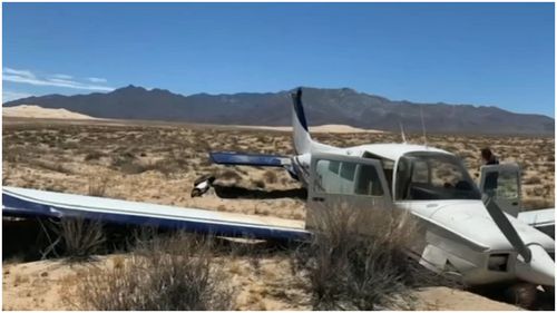 A couple had a lucky escape when their plane crash landed in the Mojave Desert on Sunday.