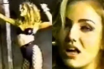 Cam allegedly starred in a soft-core porno flick at age 19, wearing one of those hilarious exposed boobs body suits. It's so daggy and '90s. We can't believe it could be her!