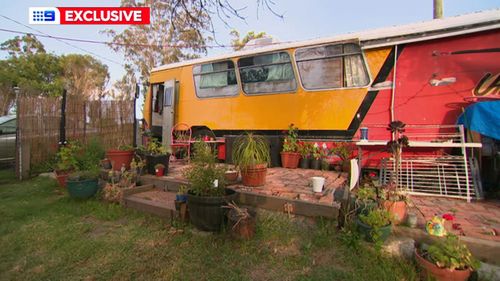 The bus that has become Veronica Coen and her daughter Kara's home.