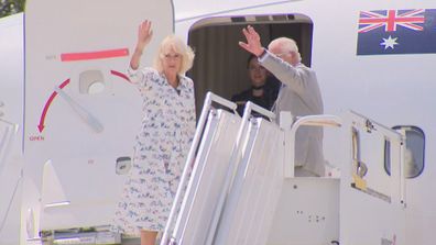 King Charles and Queen Camilla board a plane from Sydney, Australia.