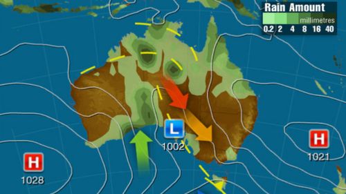 A broad low pressure trough from Western Australia will bring warm conditions to the south and east. (Weatherzone)