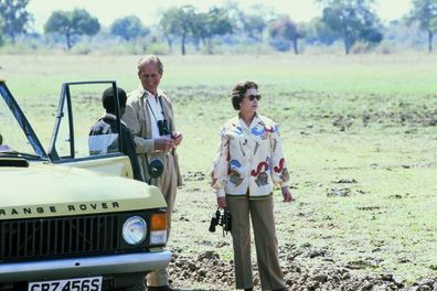 Queen Elizabeth II and Prince Philip on safari during their state visit to Zambia, 1979. (Photo by Serge Lemoine/Getty Images)