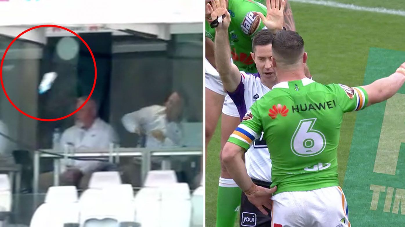 Ricky Stuart&#x27;s water bottle goes flying after Jack Wighton is sent to the sin bin