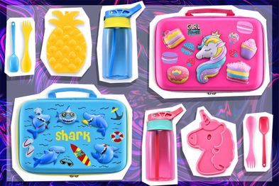 9PR: COO&KOO Lunch Bag and Box Set, Blue Shark and Pink Unicorn