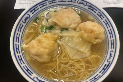 Prawn wonton noodle soup in Hong Kong.
