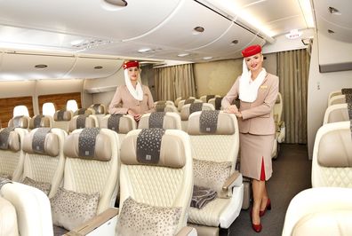 emirates premium economy class cabin arrives in australia sydney to dubai A380