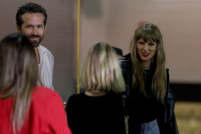 Taylor Swift and Ryan Reynolds at the game between the Kansas City Chiefs and the New York Jets at MetLife Stadium on October 01, 2023 in East Rutherford, New Jersey