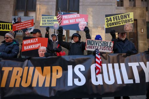 Demonstrators protest outside Manhattan criminal court