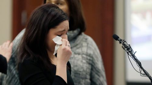 Gymnast Kaylee Lorincz gives her victim impact statement during the seventh day of Larry Nassar's sentencing hearing. (AAP)