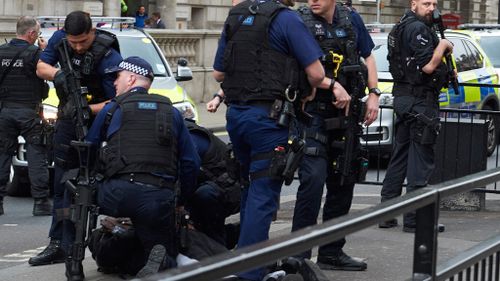 The suspect was held on the ground near London's Houses of Parliament. (AFP)