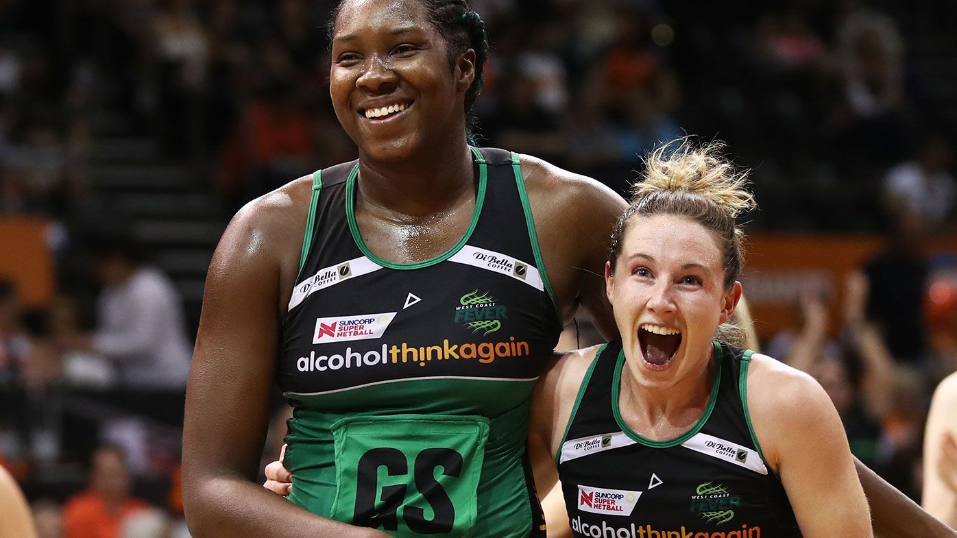West Coast Fever netball stars Jhaniele Fowler (left) and Ingrid Colyer.
