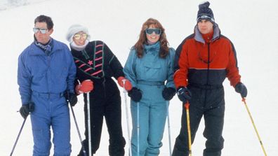  Prince Charles, Princess Diana, The Duchess of York Sarah Ferguson and The Duke of York Prince Andrew posing for photographers on their skiing holiday at the Swiss resort of Klosters. Wednesday 17th February 1987.