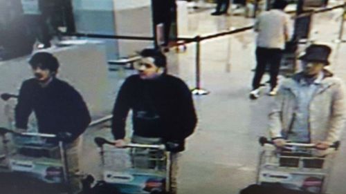 Brahim El Bakraoui and Najim Laachraoui caught on CCTV before the airport blasts were accompanied by a third unidentified man.