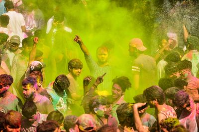 Tourists celebrate Holi with Pushkar local people.The festival celebrates love and victory.