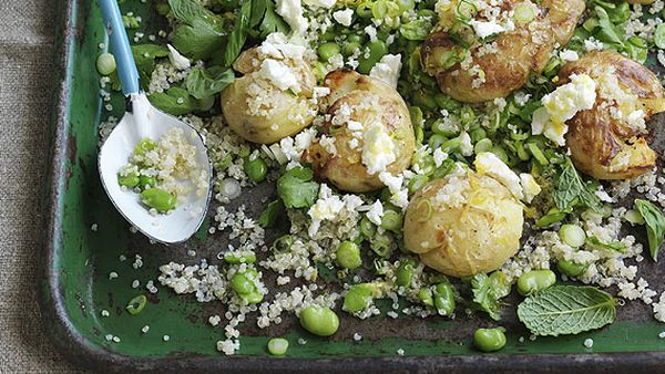 Potato, quinoa and broad bean salad