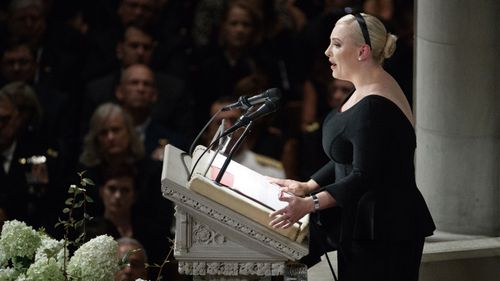 In her eulogy, Meghan McCain made jabs at President Trump, who was not invited to John McCain's memorial service inside Washington Cathedral.