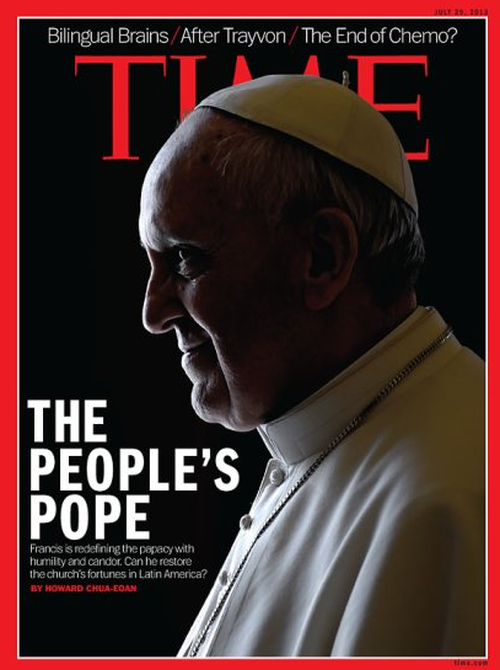 Pope Francis seemed to sprout red horns on his 2013 cover. (TIME Magazine)