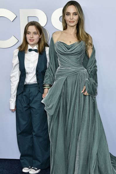 Vivienne Jolie-Pitt and Angelina Jolie attend the 77th Annual Tony Awards at David H. Koch Theater at Lincoln Center on June 16, 2024