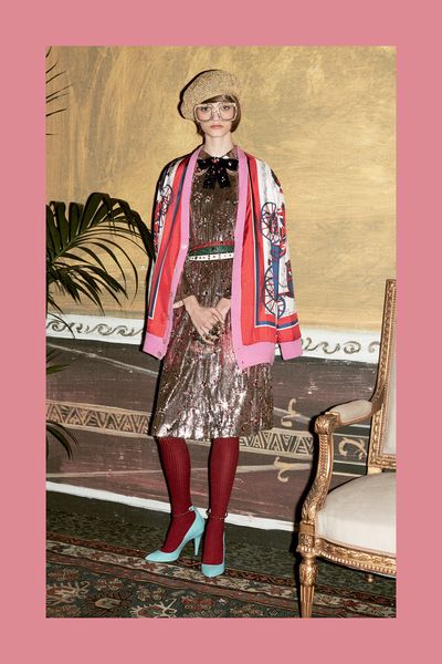 For pre-fall 2016, Gucci creative director Alessandro Michele certainly didn't diverge from the "old-as-new" sentiment at the crux his first three collections for the fashion house. You don't have to be a fortune teller to know that in a not-too-distant future, the metallic, printed and embroidered pieces  will sit alongside exaggerated platform heels, an updated Dionysus bag (now with sequinned patches), and anything-but-square eyewear, in wardrobes everywhere. The past is now.