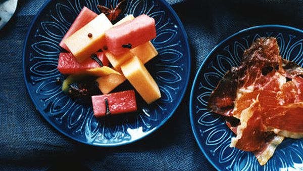 Pickled melon with serrano ham