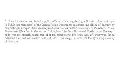 A witness claims an officer "desecrated" Hammond's body after his death. (Fox Carolina)