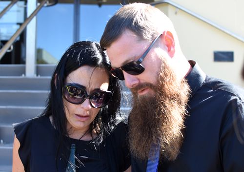 Parents Kerri-Ann Goodwin and Shane Burke speak outside the Mackay Supreme Court in Brisbane, on June 5, 2017. Their son's killer Matthew James Ireland was sentenced to jail for eight-and-a-half years for the manslaughter of 18-month-old Hemi Goodwin-Burke.