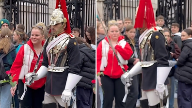 King's guard yells at tourist for nudging him