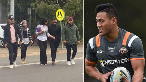 Tim Simona attended Campbelltown local court today (left), and at training in 2015 (right). (Twitter / @sophie_walsh9, AAP) 