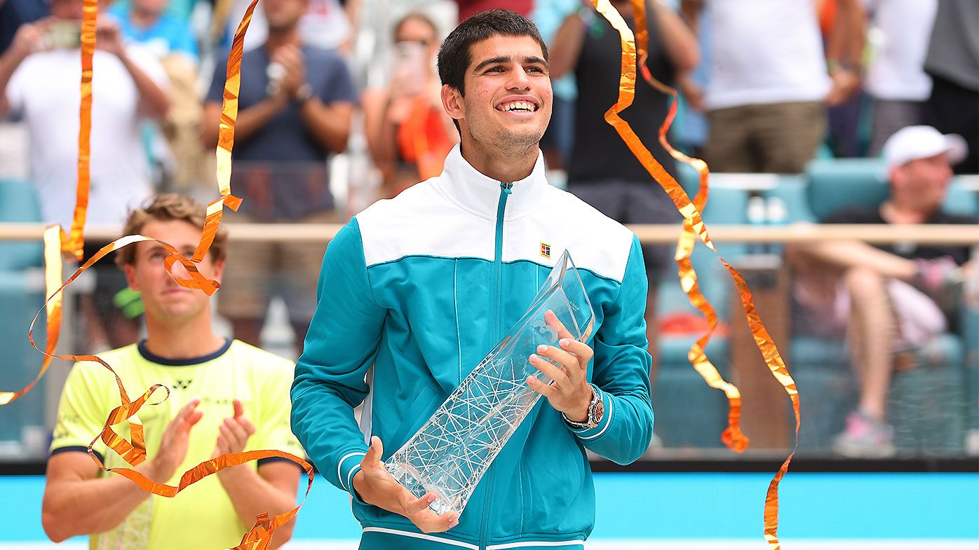 Carlos Alcaraz becomes youngest ever Miami Open champion, beating Novak Djokovic's record