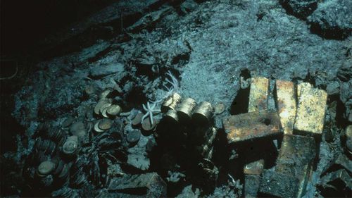 Gold coins lying on the ocean floor from the SS Central America.