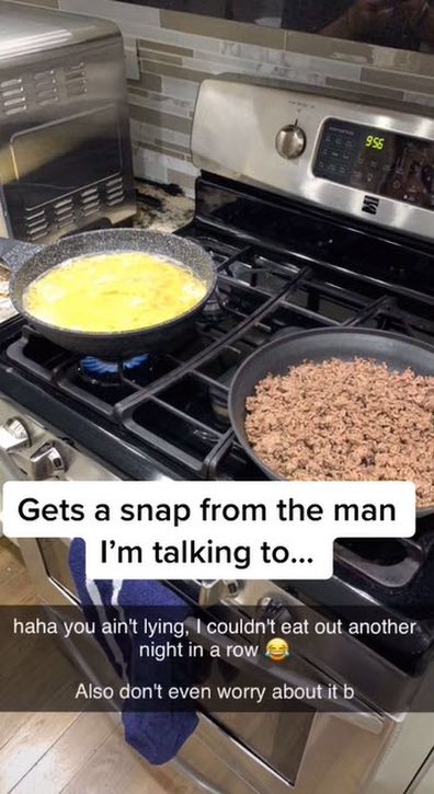 Man sends woman photo cooking dinner
