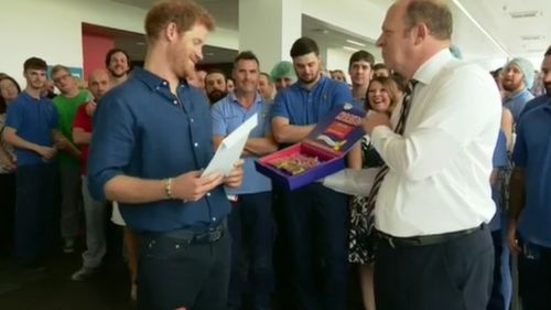 The Prince was presented with a box of "Harry's Mix". 
