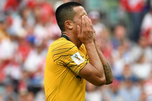 Socceroos veteran Tim Cahill may have made his final appearance for the national team in the loss against Peru, after being snubbed for most of the tournament. Picture: AAP.