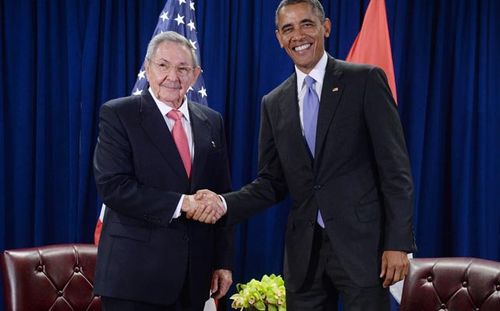 President Obama meeting with Cuban President Raul Castro in New York in September last year. (Getty)