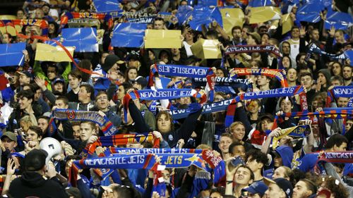 The last time the Jets were in an A-League Grand Final was a decade ago, when they walked away victors against the Central Coast Mariners. Picture: AAP.