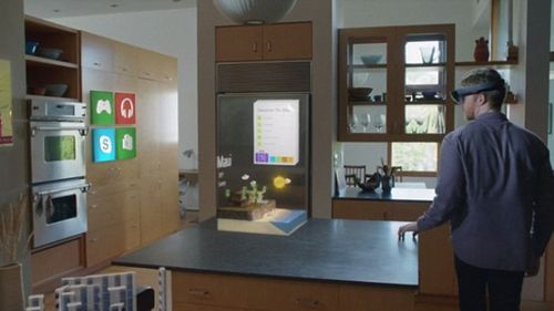 The HoloLens allows the user to project images onto their surrounds. (Microsoft)