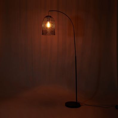 Black Rattan Shade Floor Lamp.