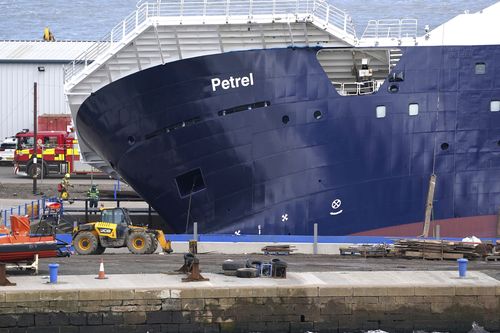 Police said the research vessel the 'Petrel' began to tilt to one side earlier this morning, after it became dislodged on a dry dock.